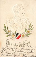 AK 1.WK Kaiser Wilhelm II Portrait 1902 gelaufen Patriotika Postkarte Geprägt