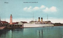 AK Pillau Vorhafen Leuchtturm Schiff Ostpreussen ungelaufen Postkarte
