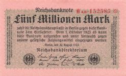Reichsbanknote 5 Millionen Mark 20.8.1923 DEU-117b Kassenfrisch/UNC