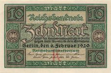 10 Mark 6.2.1920 Reichsbanknote, DEU-73 Kassenfrisch /UNC