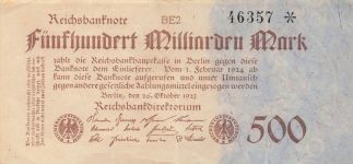 Reichsbanknote 500 Milliarden 26.10.1923 Mark DEU-152d