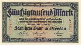 Sächsische Bank zu Dresden 50000 Mark 25.7.1923, SAX 16 Kassenfrisch/ UNC