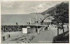 AK Rauschen Strandpromenade Steg Menschen Ostpreussen 1934 gelaufen Postkarte