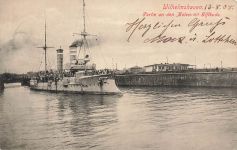 AK Wilhelmshaven Molen mit Giftbude Schiff Niedersachsen 1908 gelaufen Postkarte