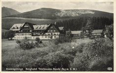 AK Riesengebirge Berghotel Teichmann Baude Schlesien gelaufen Postkarte