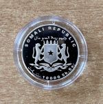 Somalia 10.000 Shilling 1998 Strauss Silber PP mit Zertifikat Tierwelt