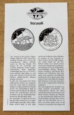 Somalia 10.000 Shilling 1998 Strauss Silber PP mit Zertifikat Tierwelt
