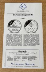 1000 Forint ECU 1995 Ungarn Parlament PP Silber mit Zertifikat