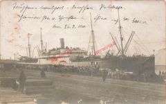 Foto-AK Deutscher Truppentransporter Patricia im Hafen Tsingtau China 26.2.1910