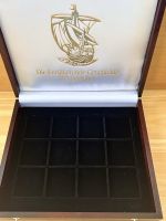 Leer Holz Etui Box für 12 Münzen Medaillen Geschichte der Seefahrt