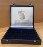 Leer Holz Etui Box für 12 Münzen Medaillen Geschichte der Seefahrt