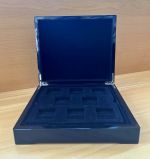 Leer Holz Etui Box für 16 Münzen Medaillen Münzbox Lackiert Schwarz