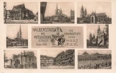 AK Halberstadt Theater Dom Kirche Panorama Sachsen-Anhalt ungelaufen Postkarte