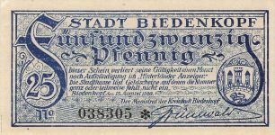 25 Pfennig Notgeld BIEDENKOPF Stadt