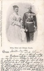 Gruss aus Sachsen König Albert und Königin Karola Postkarte AK 1900