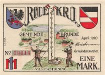 1 Mark x Notgeld, BRUNDE-ROTHENKRUG Gemeinde Rodekro DNS Dänemark 1922