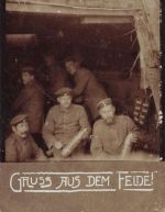 Fotokarte 1.WK bayerische Soldaten mit bayerischen Liebesgaben Granaten