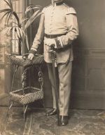 Fotokarte 1.WK Portrait deutscher Soldat Musiker mit Säbel in Posen