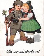 AK 1.WK Als er Wiederkam Kleiner Soldat EK2 Mädchen 1916 gelaufen Patriotika