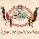 AK 1.WK Spruchkarte In Treue fest Reichsfahne 1917 gelaufen Patriotika Geprägt