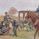 AK 1.WK Krankenpflege im Kriege Rotkreuz Soldaten gelaufen Patriotika Postkarte