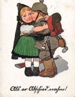 AK 1.WK Als er wiederkam Kleiner Soldat Bajonett Mädchen 1916 Patriotika