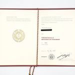 DDR NVA Urkunde Verdienstmedaille der NVA Gold 1986 Oberstleutnant