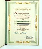 DDR MdI Urkunde für treue Dienste Silber 1958 Unterleutnant der VP