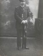 Fotokarte 1.WK Marineoffizier mit Marinesäbel EK-2 Verleihung Knooke Belgien