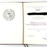 DDR MdI Urkunde Medaille für treue dienste in den Kampfgruppen Silber 1987