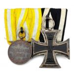 Ordensspange Sachsen Friedrich August Medaille in Bronze und Eisernes Kreuz