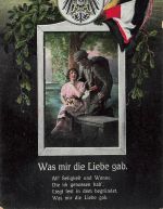 AK 1.WK Soldat Paar Liebesszene Fahne Reichsadler Spruch Patriotika Postkarte