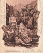 AK 1.WK Soldaten Humor Moorbad Karikatur 1918 gelaufen Patriotika Postkarte