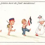 AK 1.WK Kinder Soldaten marschieren Gewehr Fahne 1915 Patriotika Postkarte