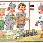 AK 1.WK Stiefelappell Kinder Militär Kaiserreich Pickelhaube Flagge 1916