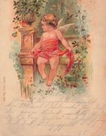 AK Puttenmotiv Engel mit Schmetterlingen Blumen 1902 Postkarte geprägt