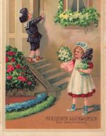 AK Geburtstag Herzlichen Glückwunsch Blumenmädchen Geburtstagsszene 1913 geprägt