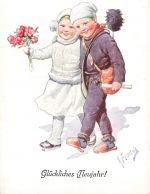 AK Neujahr Kind mit Blumen Schornsteigfeger K. Feiertag Postkarte 2989-1