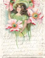 AK Mädchen mit Mohnblüten Frauenmotiv romantisch 1905 Postkarte geprägt