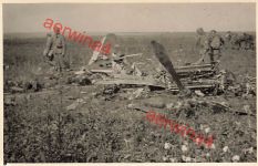Deutsche Soldaten an abgeschossenen feindlichen Flugzeug