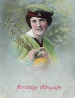 AK 1.WK Ostern Herzinnige Ostergrüße Studentika Weidenkätzchen 1916 Patriotika