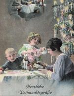 AK 1.WK Weihnachtskarte Soldat an Front Familie Weihnachtsbaum 1915 Patriotika