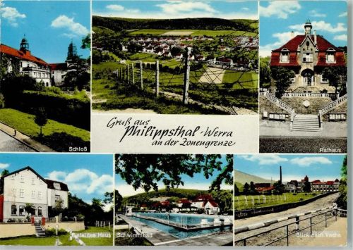 Philippsthal Gesamtansicht Schloß Rathaus Geteiltes Haus Schwimmbad Blick nach Vacha Mehrfachaufnahme