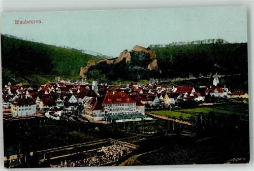 Blaubeuren 1916 im Vordergrund Friedhof und Schöne Lau Schule