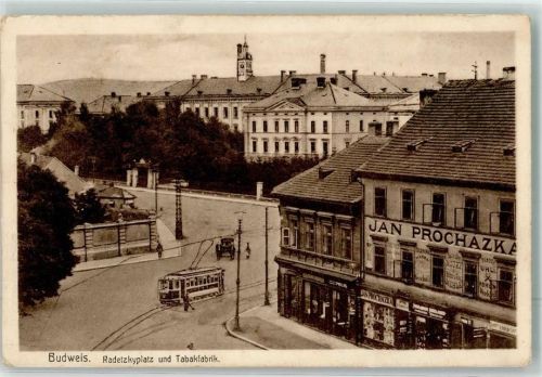 Ceske Budejovice Radetzkyplatz u. Tabakfabrik Straßenbahn