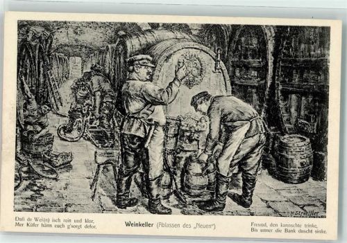 Weinkeller Ablassen des Neuen sign. Strieffler Bild Nr. 15 An der Deutschen Weinstraße