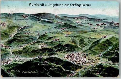 Murrhardt 1916 und Umgebung aus der Vogelschau Aquarell vermutlich sign. E.Felle