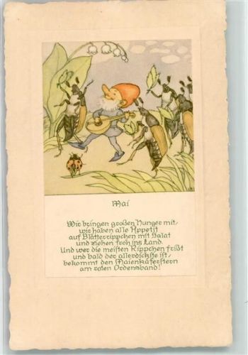 Monats AK Mai Zwerg Maikäfer vermenschlicht
