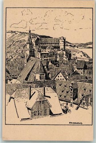 Tübingen Federzeichnung Stiftskirche und Schloß