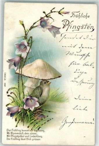 1901 mit Glimmer/Glitzerauflage Gedicht Vogel Pfingsten